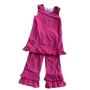 SmockaDot Kids fuchsia pink corduroy ruffle set 6 EUC